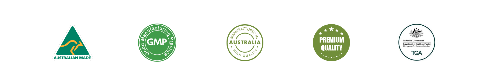 Australian Made, GMP, Manufactured in Australia, Premium Quality and TGA credentials