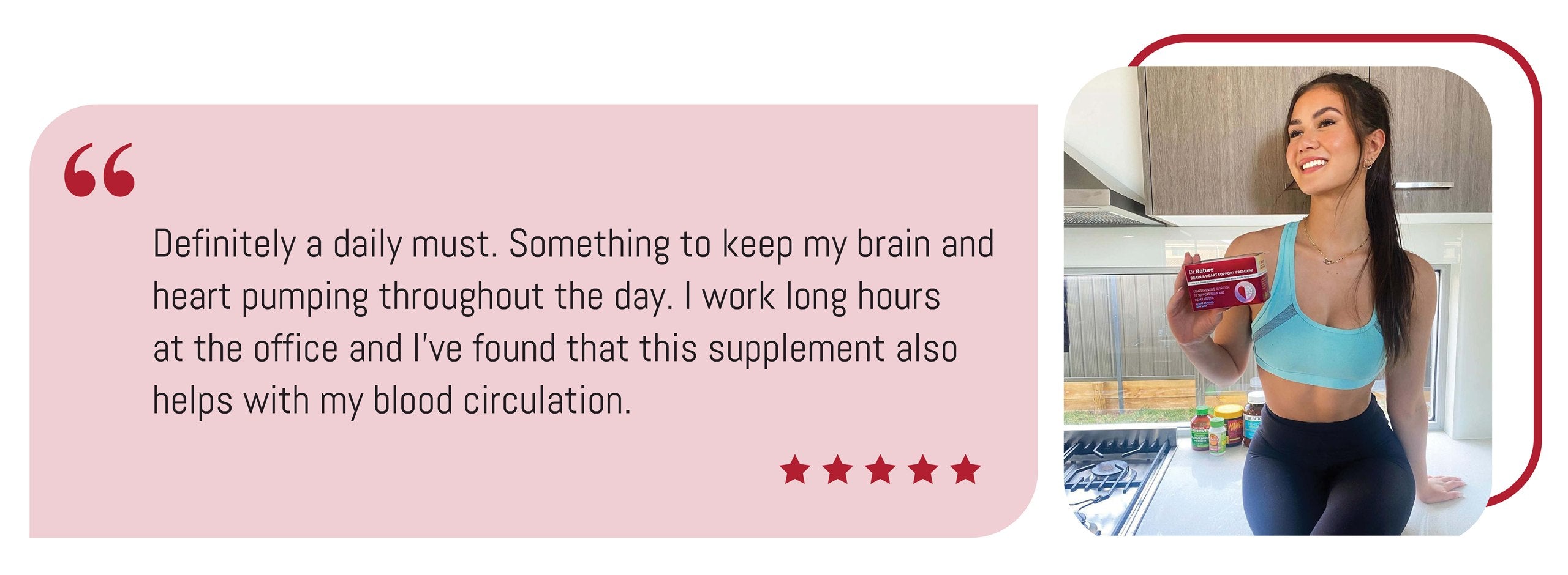 Customer holding Brain and Heart Support Premium review artwork