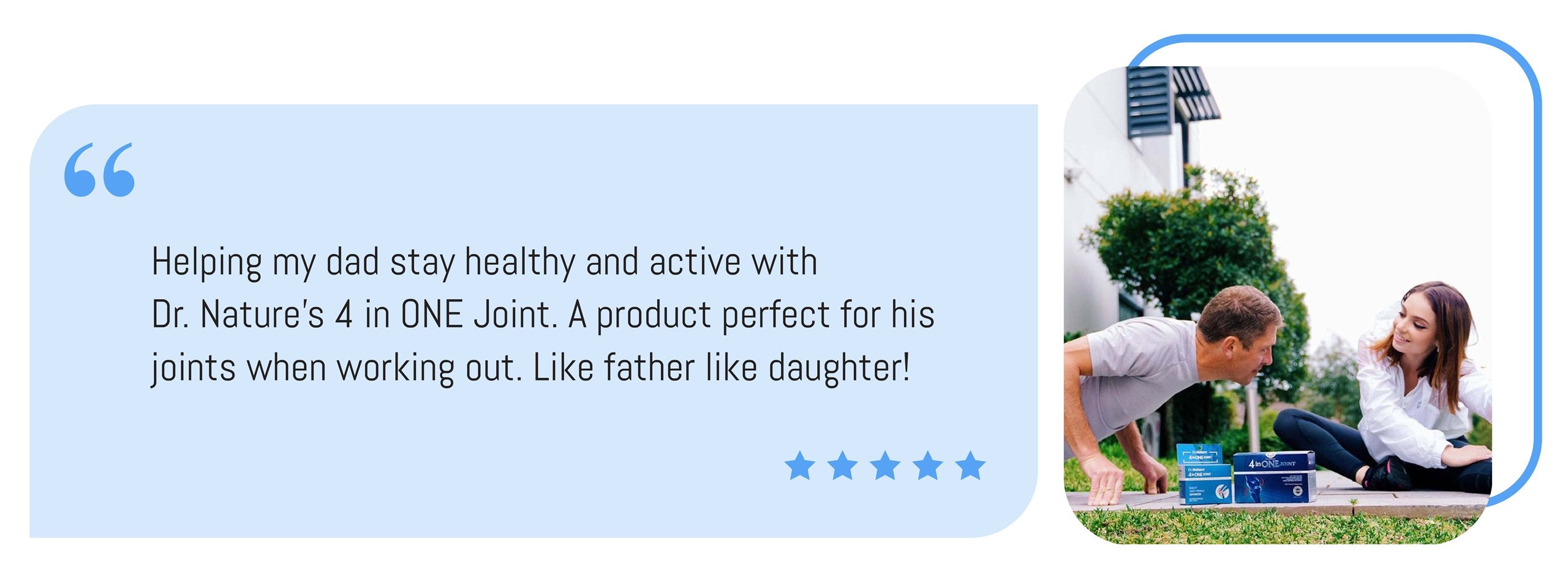 Customer and her father with 4 in One Joint review artwork