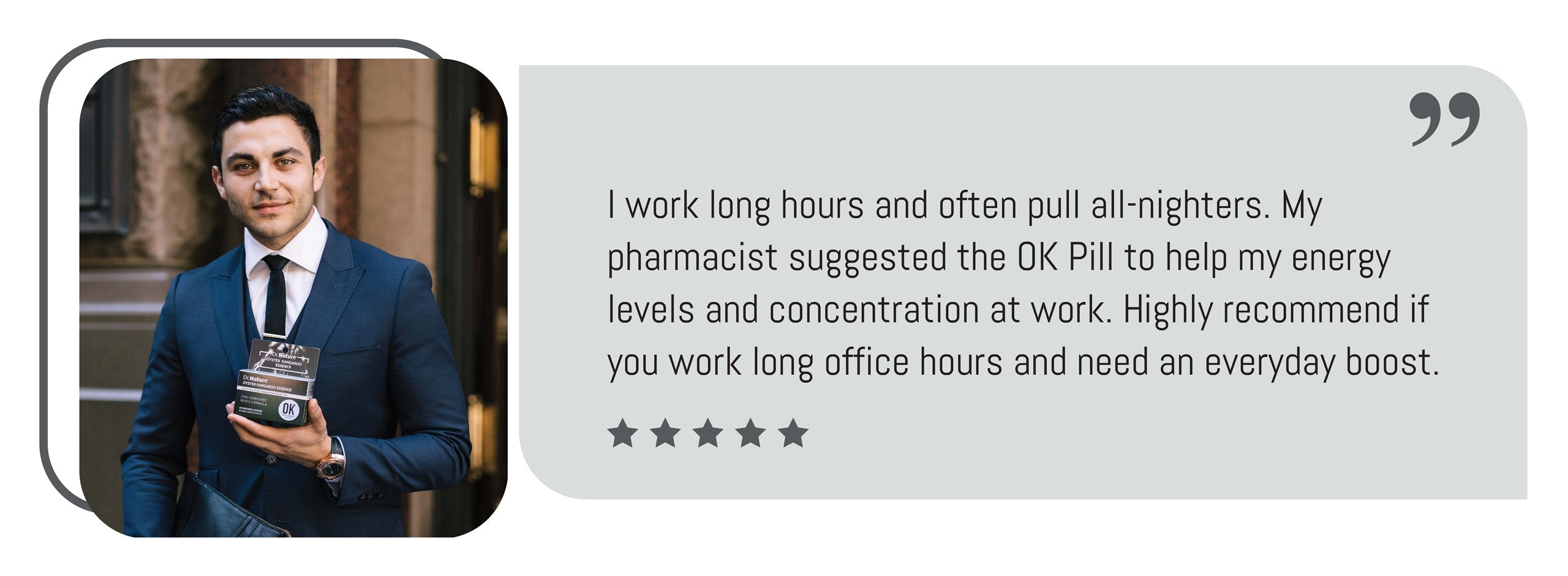 Customer holding Oyster Kangaroo Essence Advanced review artwork