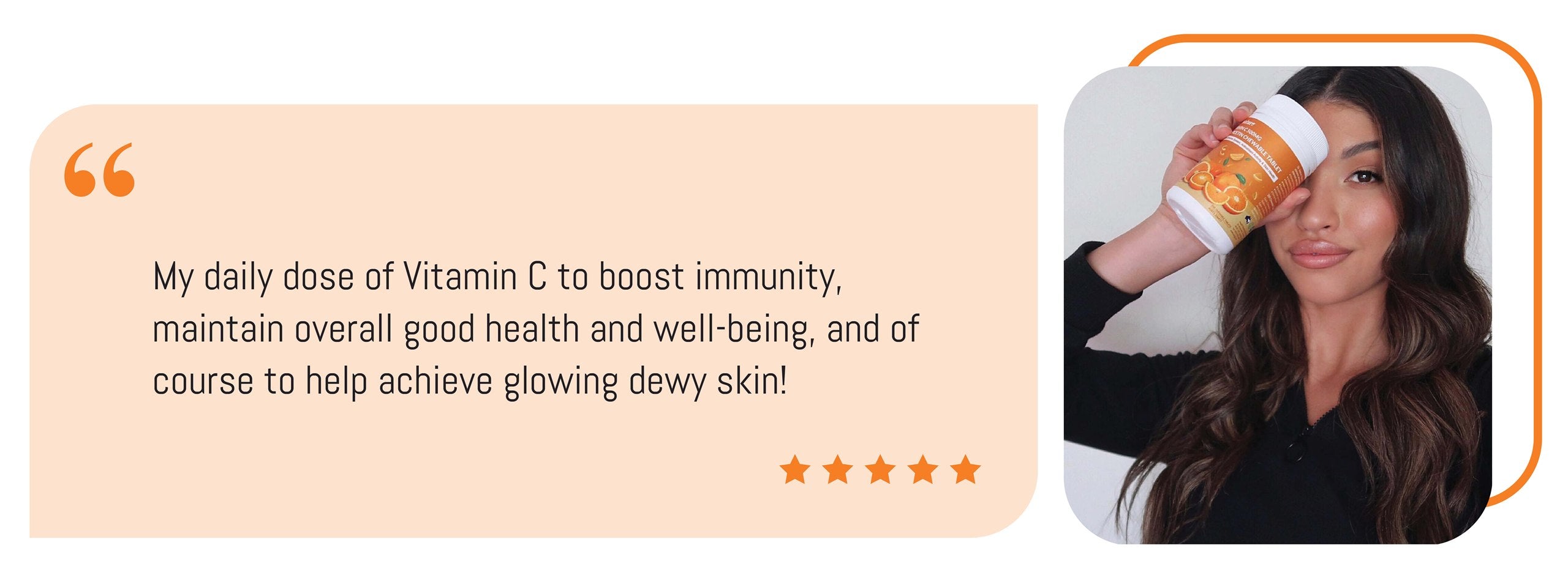 Customer holding Vitamin C supplement review artwork